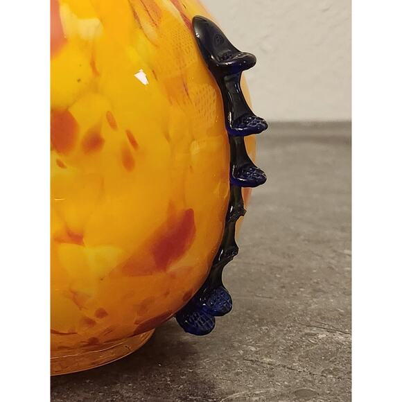 Kralik Art Glass ORANGE Yellow Black Tooled Rigaree SIGNED Made in Cz Chips - Picture 2 of 14